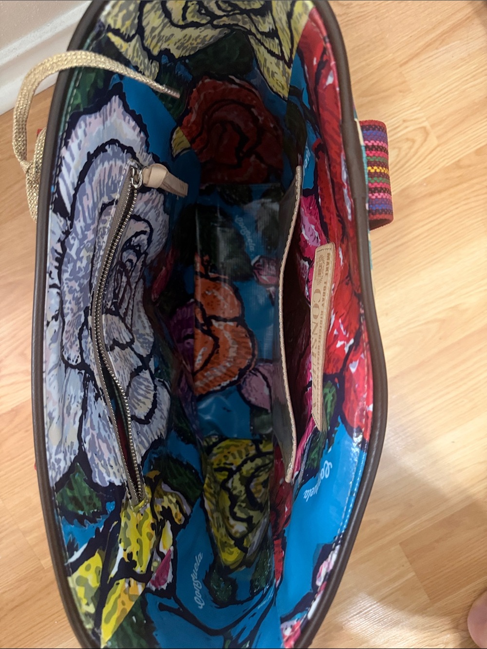 Consuela Teal Multi Floral Patchwork Tote - Picture 3 of 3